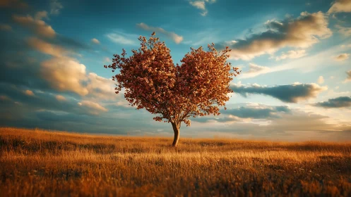 Solitary Autumn Specimen in Golden Field Landscape.