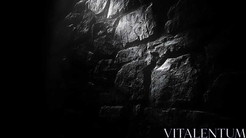 Moody stone wall catching soft light in quiet shadows.