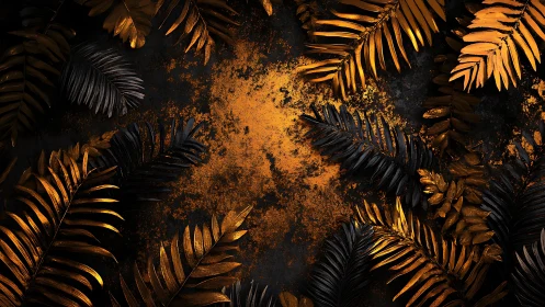 Metallic palm foliage encircling textured bronze core.