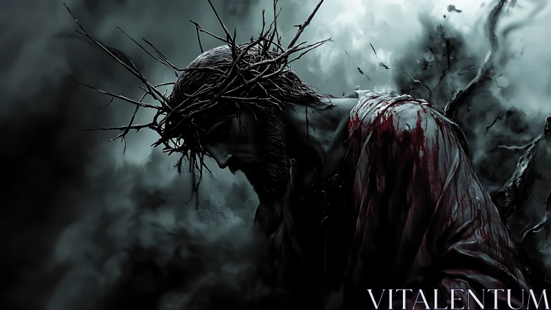 High contrast digital crucifixion study with dynamic chiaroscuro lighting