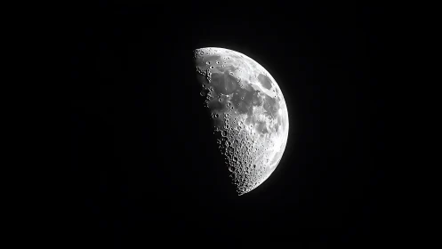 First quarter moon phase with detailed cratered surface.