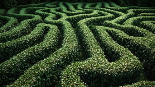 Extensive hedge labyrinth with dense curving green pathways.