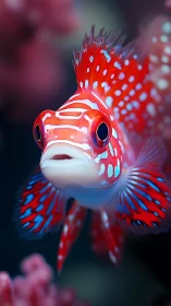 Polka-dot reef jester fish gliding through velvet gloom.