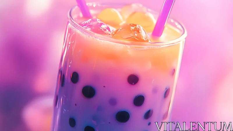 Gradient Bubble Tea Glass with Neon Aesthetic.