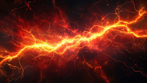 Luminous electrical discharge network blazing across dark void