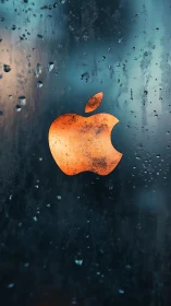 Orange Apple Logo Glowing Through Rainy Darkness