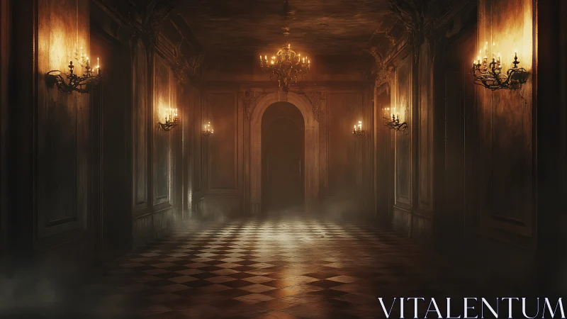 Candlelit haunted hallway wrapped in soft golden shadows.