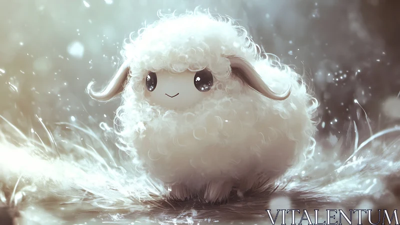 Glowing fluffy lamb creature amid dreamy backlit bokeh.