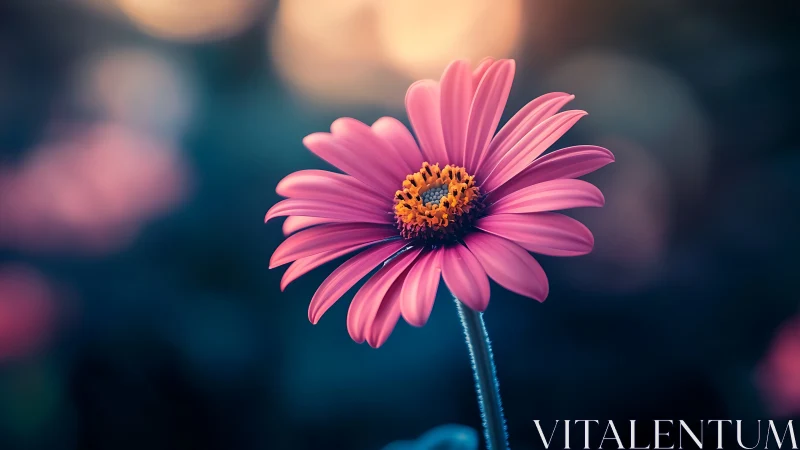 Pink Gerbera Daisy with Golden Stamens: Macro Botanical Study.