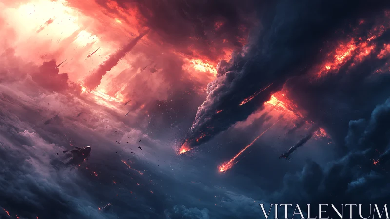 Cataclysmic Celestial Impact: Rendered Meteoric Descent.