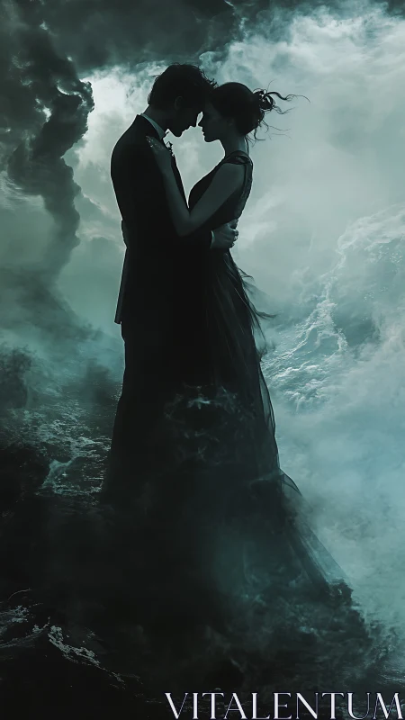 Storm-Crossed Lovers Embrace Tempest's Tender Kiss.