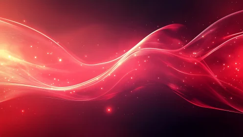 Radiant crimson light waves drift through a luminous void