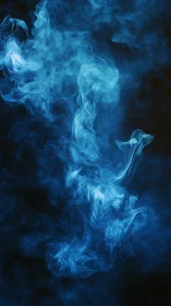 Blue smoke swirls rising against a dark black background.