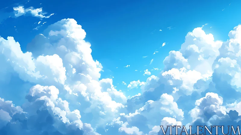 Volumetric cumulus cloudscape rendered in luminous digital blues