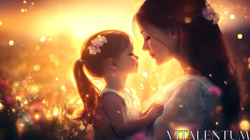 Mother and Daughter in Glowing Golden Light