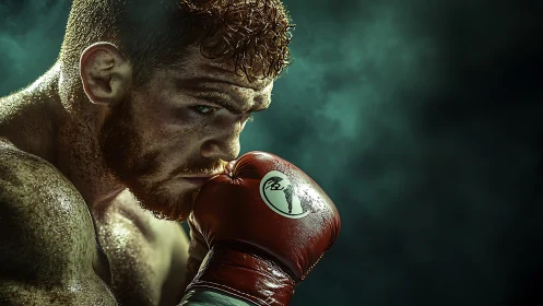 Athletic Boxer in Combat Ready Stance with Crimson Gloves.