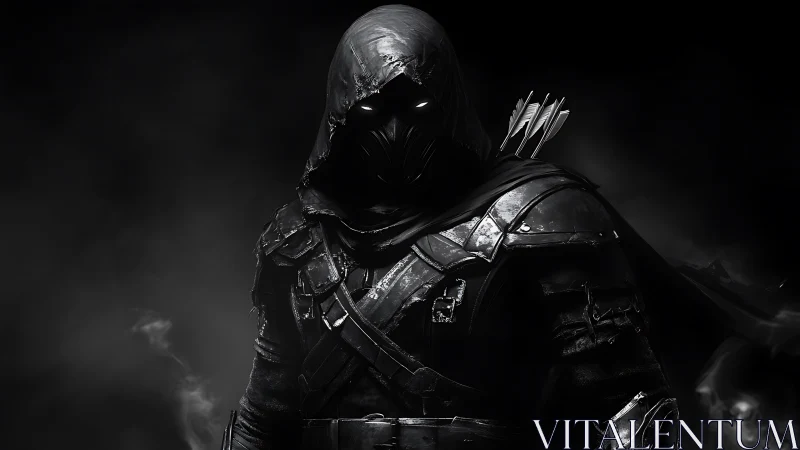 Stealth archer in asymmetrical leather armor under low key lighting