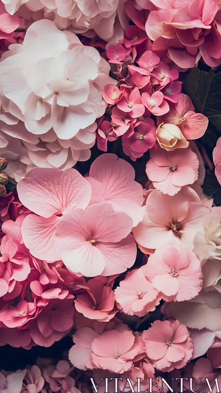 Layered Petals Burst: Cascade of Rose and Hydrangea Blooms