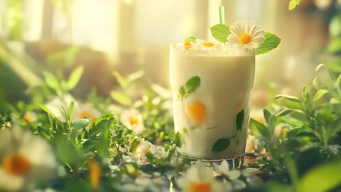 Herbal Infused Beverage with Chamomile Garnish.