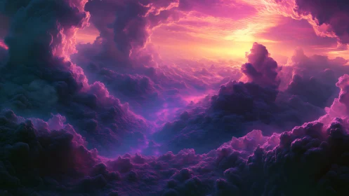 Neon sunset clouds swirl in a dreamlike, otherworldly sky