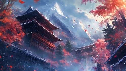 Crimson temples breathe frost beneath the whispering peaks