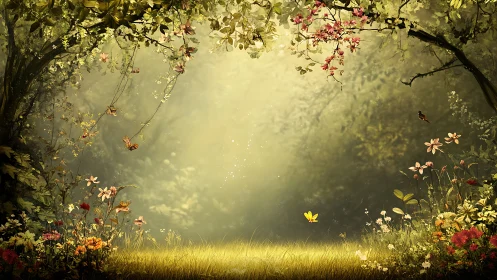 Volumetric Light Study Through Dense Foliage With Suspended Botanical Forms