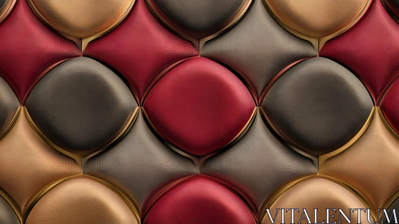 Luxurious Quilted Geometric Pattern in Red, Gold, and Brown.