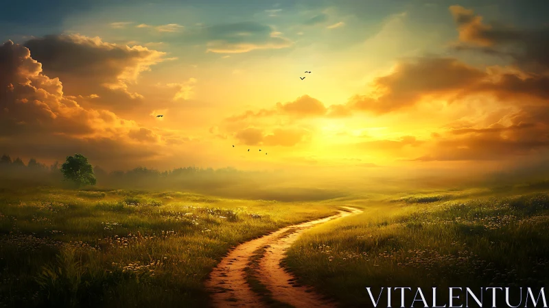 Sunlit country path winding toward a dream soaked horizon.