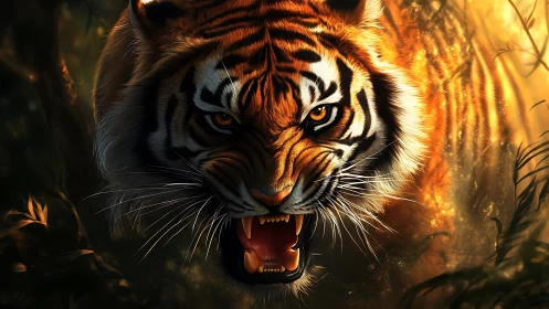 High-dynamic predator portrait in volumetric jungle light.