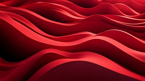 Red sculpted waves form layered abstract 3D landscape