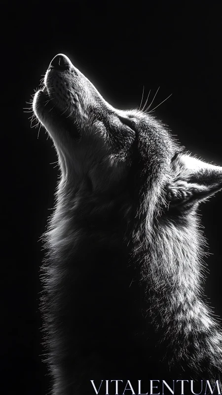 Side profile of wolf in monochrome low key lighting.