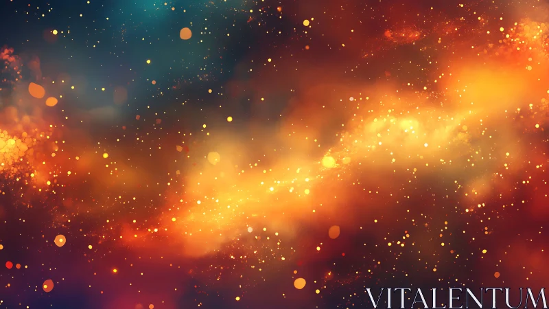 Nebula-like starfield with warm luminous particle band.