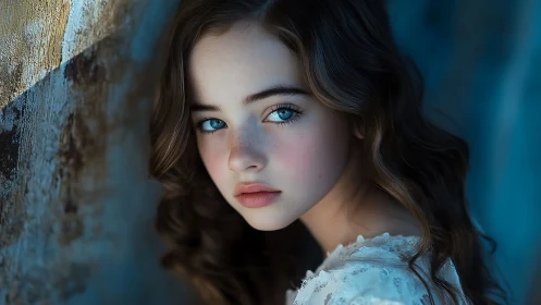 Portrait study depicting human figure against architectural surface backdrop.