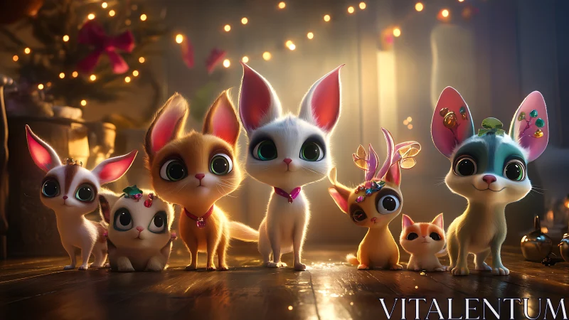 Magical Glowing Cats with Wings in Golden Light.