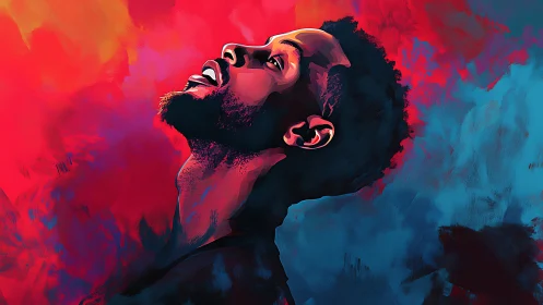 Neon Reverie Rising: Portrait Drenched In Fire And Sky.