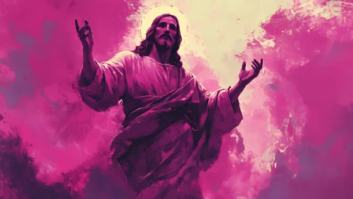 Radiant spiritual figure rising in glowing pink light.