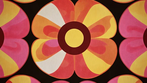 Retro petals spin in bold rings of citrus and candy color