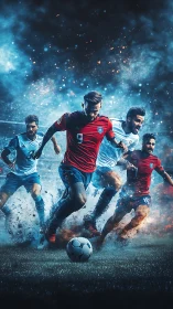 Dynamic football sprint with motion-trail effects and particle bursts