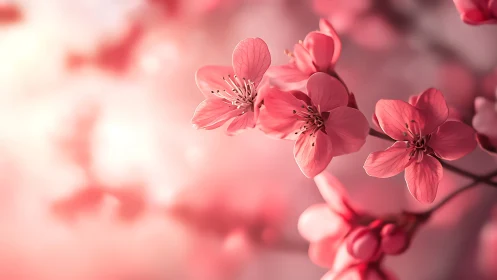 Pink Cherry Blossoms in Soft Focus Spring Light