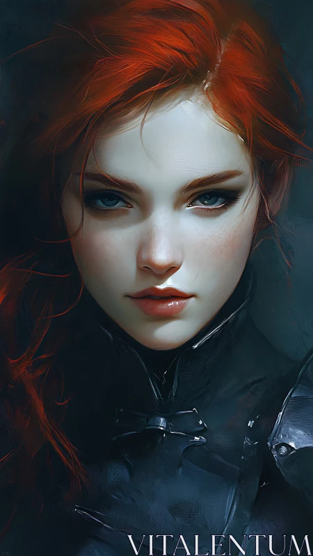 Red haired woman in dark clothing digital portrait study.