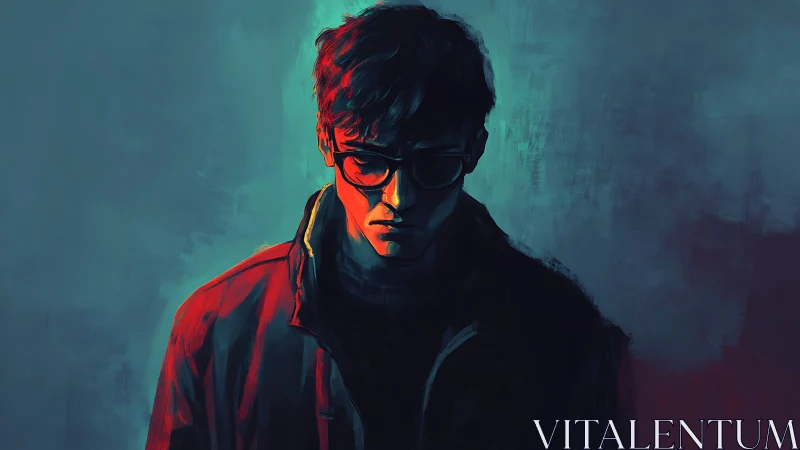 Moody male portrait uses split complementary neon lighting for depth