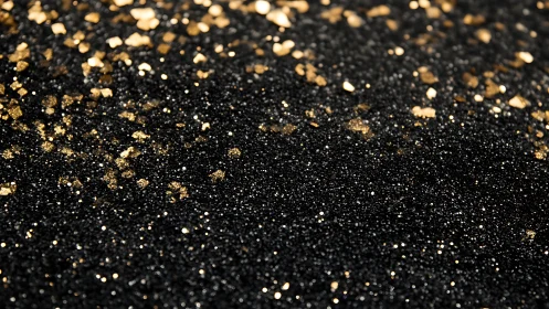 Black glitter surface with scattered metallic gold flecks.