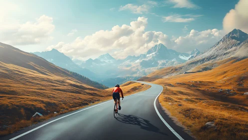 Alpine Road Cycling Through Mountain Valley with Seasonal Transitional Meadow