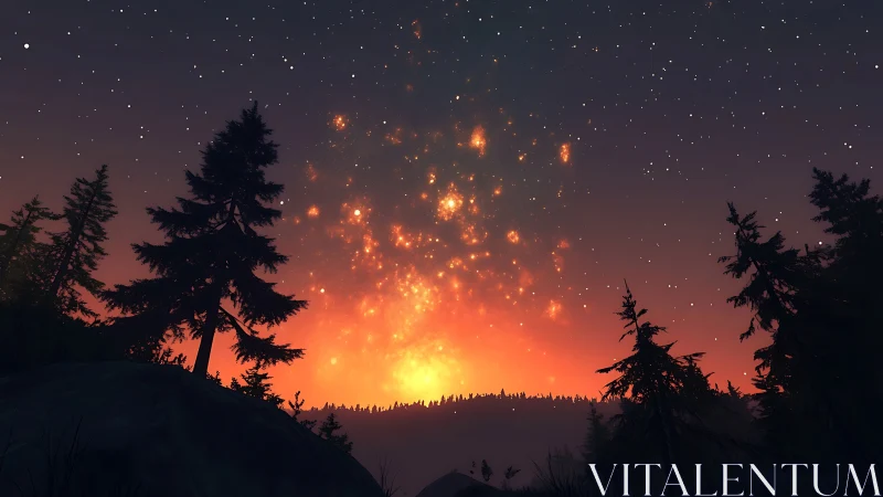 Embers Dancing Between Twilight Pines and Starlit Silence.