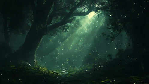 Enchanted Forest Clearing with Bioluminescent Lights.