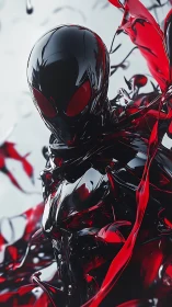 Glossy black humanoid form with red liquid extensions.