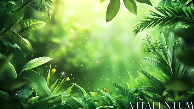 Dense green foliage framing diffuse backlit clearing.