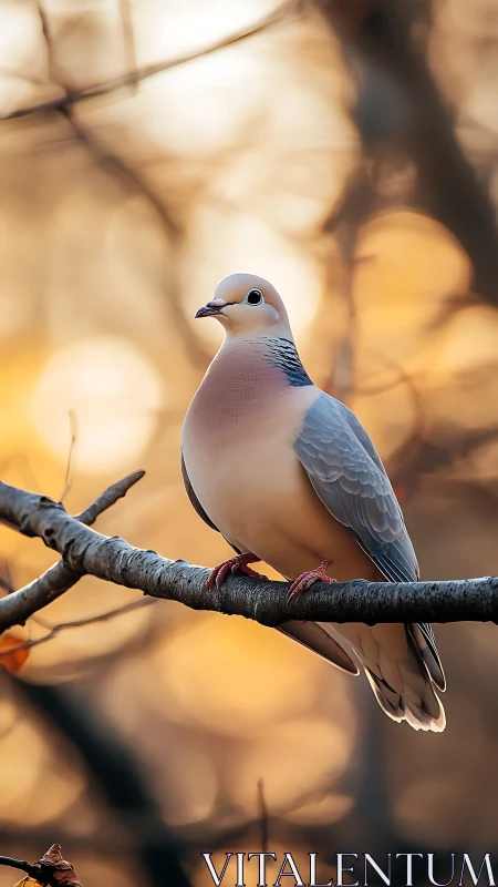 Gentle dove perched in golden afternoon light.