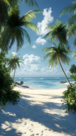 Tropical Beach with Palm Trees and Turquoise Water.