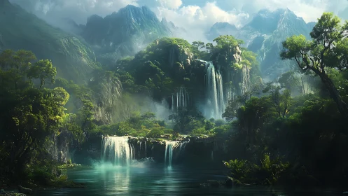 Emerald cascades unveil a hidden mountain jungle sanctuary.